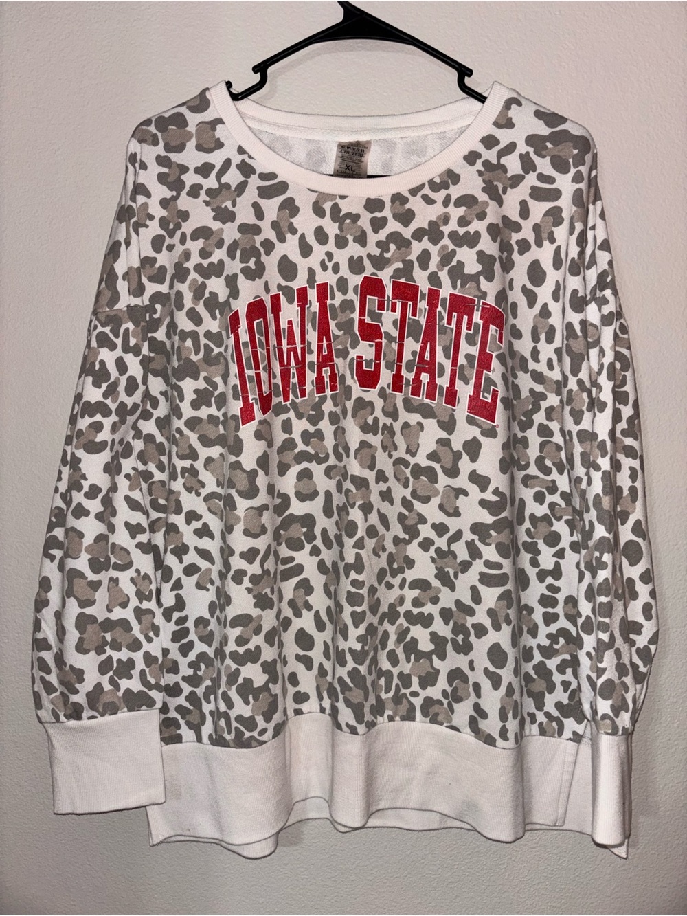 Iowa State White & Taupe Leopard Print Sweatshirt